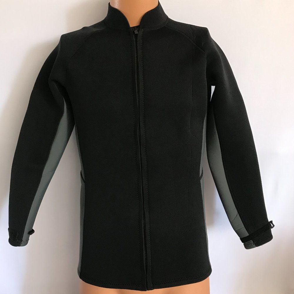 Men's Unisex Black Grey Wetsuit Surfer Divers Neoprene Deep Sea Zipup Jacket SzM